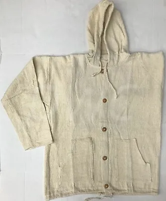 Mexican Poncho Baja Hoodie Surfer Skater Drug Rug Pullover Beige Off White XL • $45.99