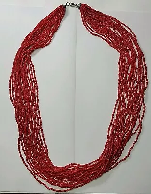 Faux Red Coral Bead  Multi Strands Necklace 20 “ • $25