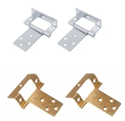 PAIR OF 2 CRANKED 50mm Flush Hinges Offset Cabinet Door Silver / Brass Wardrobe • £3.67