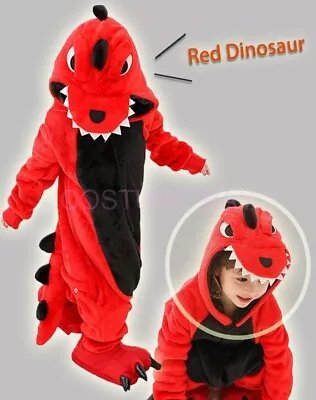 AU Red Dinosaur Onesie Kigurumi Pajamas Unisex Sleepwear Party Cosplay Costume • $26.95