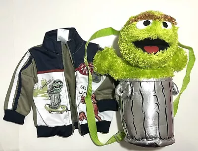 Sesame Street Elmo Kids Jacket Size 12M 1 Year & Oscar The Grouch Plush Backpack • $29