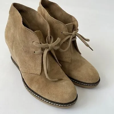 J.crew MacAlister  Tan Suede Wedge Lace Up Ankle Boots Women US 6 Made In Italy • $36