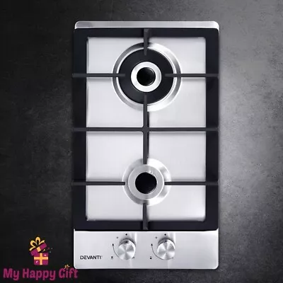 Devanti Gas Cooktop 30cm Gas Stove Cooker 2 Burner Cook Top Konbs NG LPG Steel • $139.30