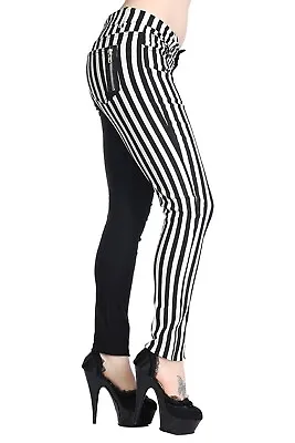 £30.99 • Buy Women’s Half Stripes Half Black Alternative Rockabilly Skinny Trousers Goth Punk