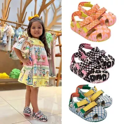 Mini Melissa Child's Sandals Boy/Girl Colorful Flowered Fabric Jelly Shoes 7-12 • $24.55