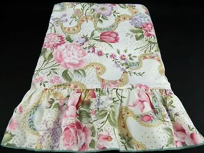 Vintage 1988 Cannon Martha Stewart Pink Floral Ribbon Ruffled Full Flat Sheet • $27.95