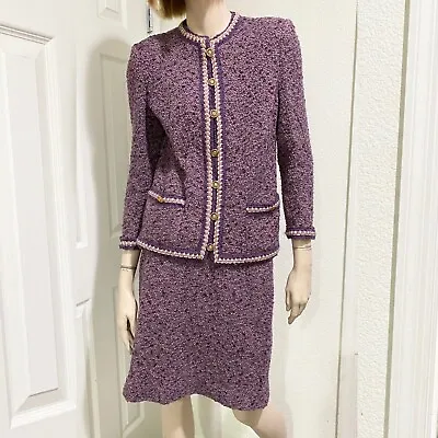 Vintage 70s CASTLEBERRY Purple Mohair Wool Blend Skirt Suit Blazer Set Size 10 • $149.98