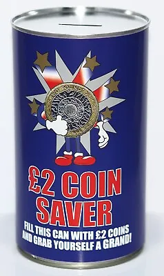 £2 Coin Saver - Large 17.5cm Savings Tin Money Box Jar Fund Holds Upto £1000 • £6.95