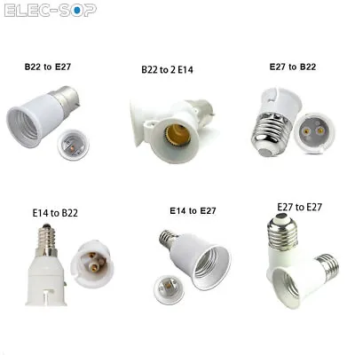 E27 E14 B22 To B22 E27 Round Bulb Extender White Holder Adapter Lot Lamp Light • £2.39
