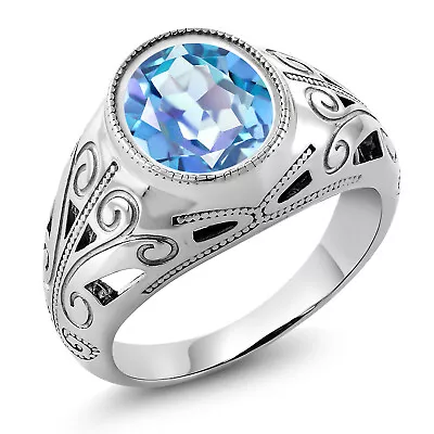 Men's 925 Sterling Silver  Millennium Blue Mystic Quartz Ring | 4.15 Cttw | • $75.85