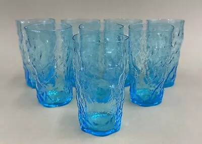 Morgantown Crinkle Blue Flat Tumbler Glasses (set Of 8) 14 Oz. 5 5/8  Tall • $52