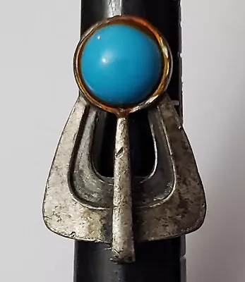 Vintage Modernist Minimalist Handmade Sterling Silver & Turquoise Stone Ring 925 • $99.99