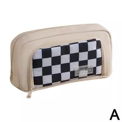 Canvas Multi-layer Large Capacity Cute Pencil Case Box G5 Checkerboard Hot U3L3 • £7.15