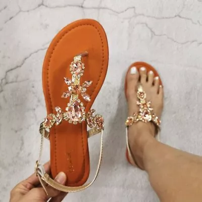 $27.99 • Buy Zapatos De Verano Para Mujer Sandalias Modernos De Cristal Brillante Planos Moda