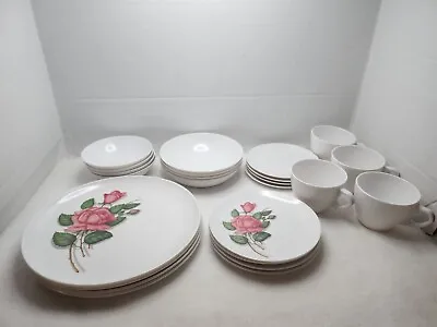 24pc SET  Vtg ROYALON Melmac DISHES Rose Pattern COMPLETE (6pcs X 4)  EXCELLENT • $38