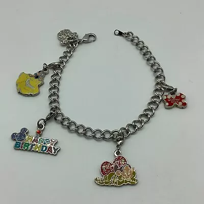 🔥vintage Disney Enamel Charm Bracelet Snow White Happy Birthday 5 Charms • $19