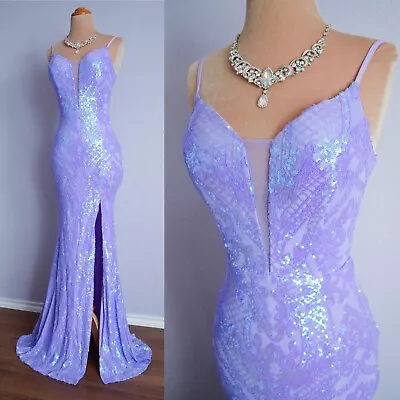 Lilac Purple Sequin Long Formal Prom Pageant Evening Wedding Gown Dress S 2/4 • $159