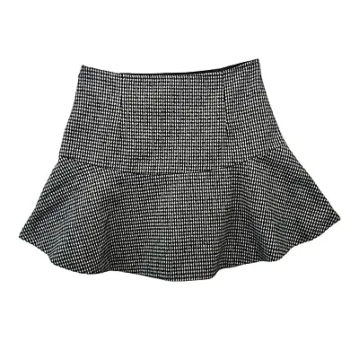 Womens Peplum Flare Mini Skirt Black White Houndstooth Plaid Size S • $14.23