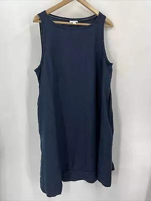 J Jill Love Linen Dress Womens LargeNavy Blue Shift Sleeveless Lagenlook Natural • $25