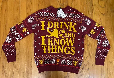 I Drink & I Know Things Game Of Thrones Ugly Christmas Sweater Men's Medium NWT • $22