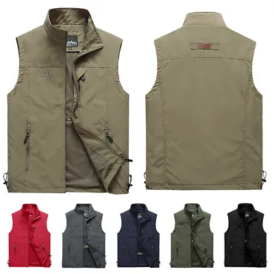 Mens With Pockets Zipper Vest Men Casual Sleeveless Sport Tops Mesh Lining S-4XL • $16.99