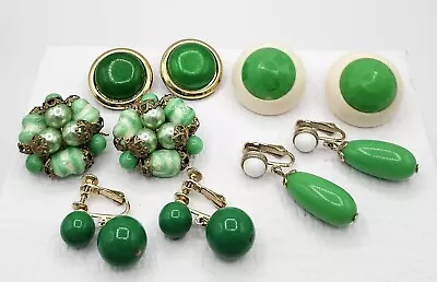 Vintage Shades Of Green Clip On Earrings Lot Wire Beaded Thermoset Dangle • $19.99