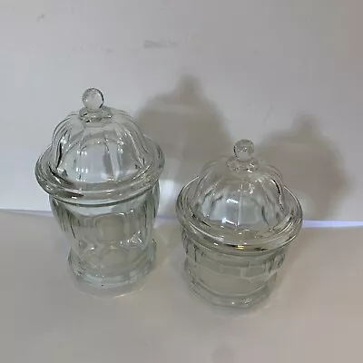 DECORATIVE CLEAR GLASS CANDY DISHES WITH LIDS - SET OF 2 Vtg • $17