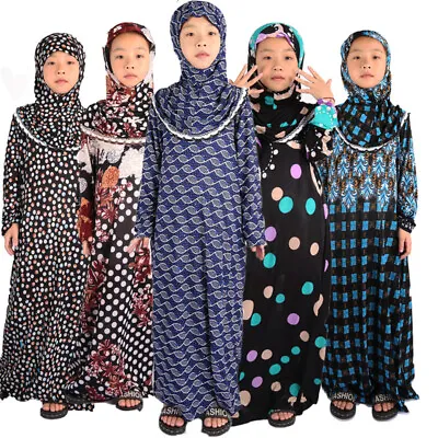 Islamic Clothing Girls Abaya Hijab Muslim Prayer Dress Kids Kaftans Ramadan Robe • $11.53