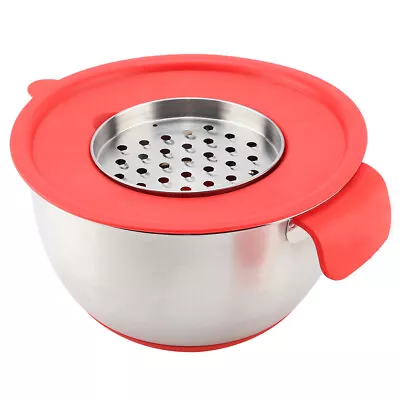 Stainless Steel Egg Mixing Salad Bowl With Handle Grater Lid Kitchen C 4025 AS • £28.83