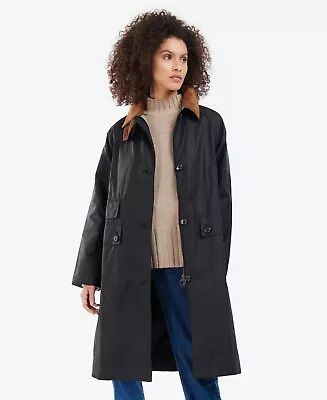 $381.72 • Buy New BARBOUR Black Burwick Wax Jacket £259 Size 8 34 S Net A Porter Trench Coat