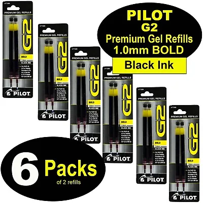 Pilot 77289 G2 Refills 1.0mm Bold Point Black Gel Ink 6 Packs Of 2 Refills • $14.99
