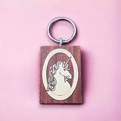 Vintage UNICORN Carved Wood Keychain Retro 80’s Keychain • $6