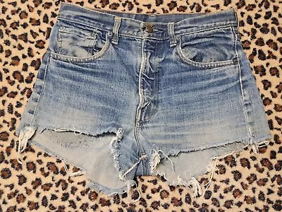 Vintage Levi's Cutoff Shorts Custom Embroidery Levi Strauss Blue Jeans Distress • $24.58