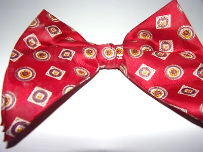 VTG  70's  Royal Large Butterfly Snapper  Clip On Bow Tie Red Medallion Print • $15