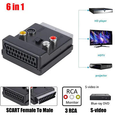 £7.89 • Buy SWITCHABLE SCART MALE TO FEMALE & 3 X RCA PHONO & 4 Pin Mini Din SVHS TV ADAPTER