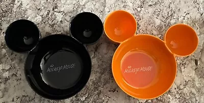 Disney MICKEY MOUSE EARS MELAMINE BOWLS Set Of 2: 1 BLACK & 1 ORANGE Snacks Kids • £16.29