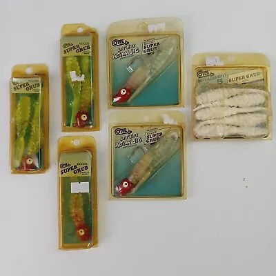 6 Pks Cotee Liv Eye Action Jig Rigged Super Grub Clear Chartreuse Lures Vtg • $22.95