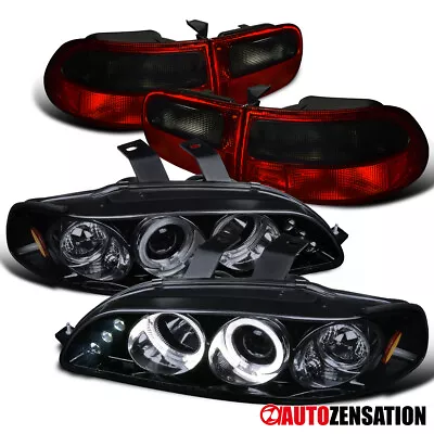 Fit 92-95 Honda Civic 3Dr Glossy Black Halo Projector Headlights+Smoke Tail Lamp • $192.83