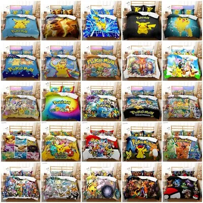 Pokemon Pikachu 3D Duvet Doona Cover Pilowcases Single Double Queen Bedding Set • $34.99