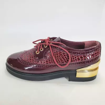 Midnight Velvet Womens Oxford Shoes Burgundy Gold Crocodile Embossed Wingtip 6 M • $14.62