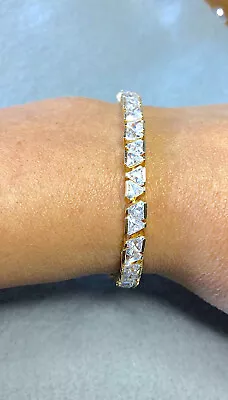 FAS - 925 Sterling Silver Gold Plated Tennis Bracelet With CZ - Vintage • $50