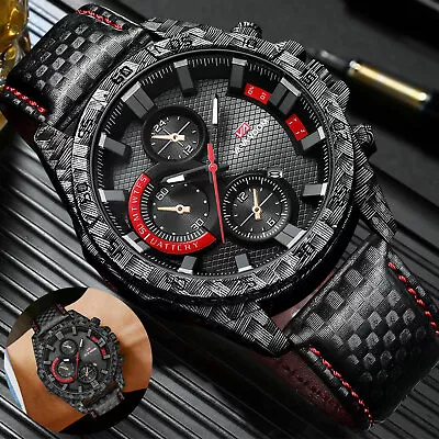 Men's Quartz Stainless Steel Leather Analog Waterproof Sport Military Wristwatch • $12.98