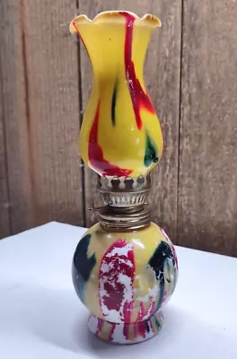 Miniature Oil Lantern Lamp Japan Painted Yellow Green Red 7.75  Tall • $15.99