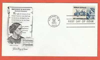 US FDC Woman Suffrage 1970 Adams MA Cancellation • $3.75