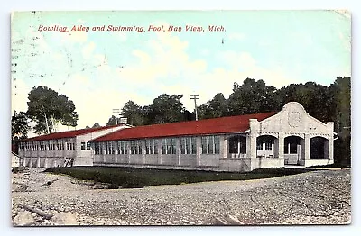 Postcard Bowling Alley Swimming Pool Bay View Michigan MI C.1914 • $4.75