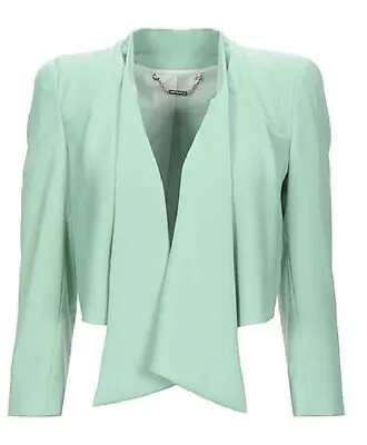 MANGANO Cropped WOMANS Blazer Size 8 S Waterfall Collar Italian Brand Mint Green • $61.12