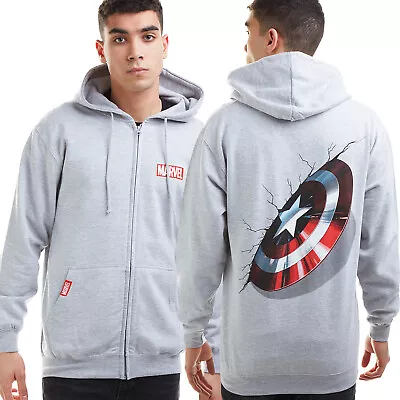 £24.49 • Buy Official Marvel Mens  Captain America Shield Zip Hood Grey S - XXL