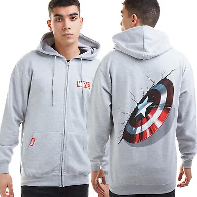 Official Marvel Mens  Captain America Shield Zip Hood Grey S - XXL • £24.49