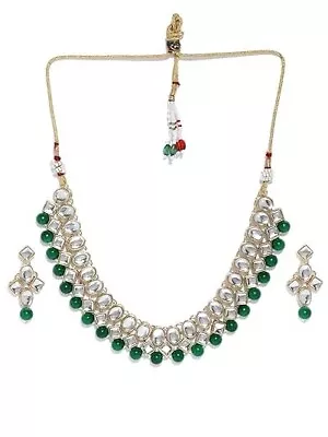 Indian Bollywood Kundan And Pearl Jewelery Set For Women (Green) • $41.25