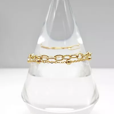 J. Crew Bracelet Gold Tone Chains Set Of 2 Lightweight Dainty Costume Jewelry • $12.99